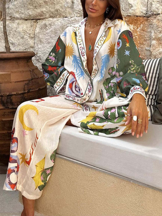 Completo Due Pezzi a Stampa Tropicale – Camicia e Pantaloni Coordinati