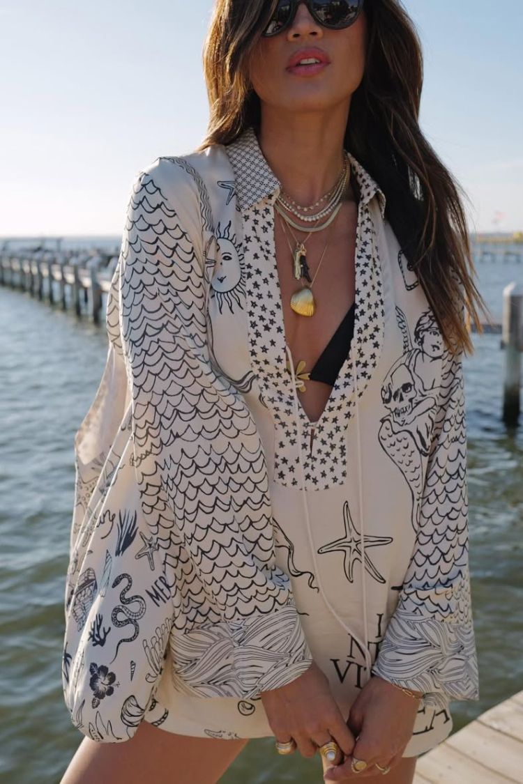 Set Camicia & Shorts con Stampa Marina – Stile Rilassato e Creativo